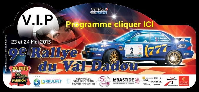plaque et engagés rallye Val Dadou 2015