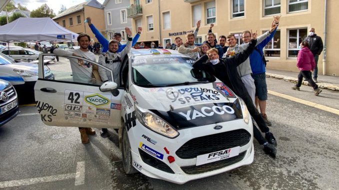 Lucas Zielinski et son équipe. Rallye Terre de Lozère 2020